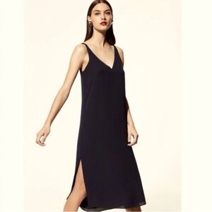 Babaton Black V-Neck Midi Dress size large chiffon side slit